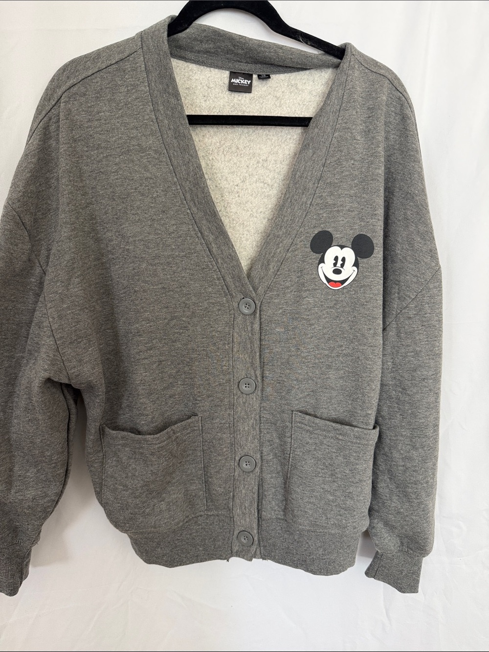 Mickey Mouse Gray V-Neck Button Cardigan